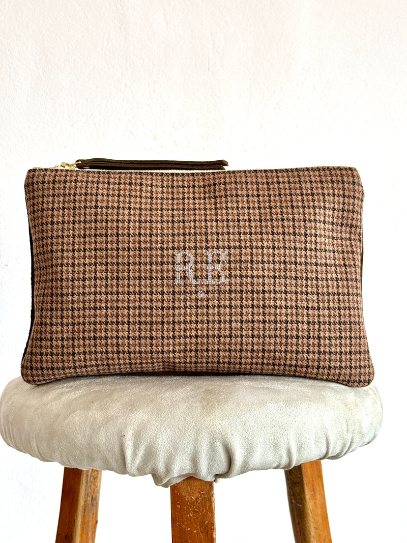 PETRA POUCH - REMNANT BRITISH  HOUNDSTOOTH TWEED & HAPPY HORSES  - ONE OF ONE