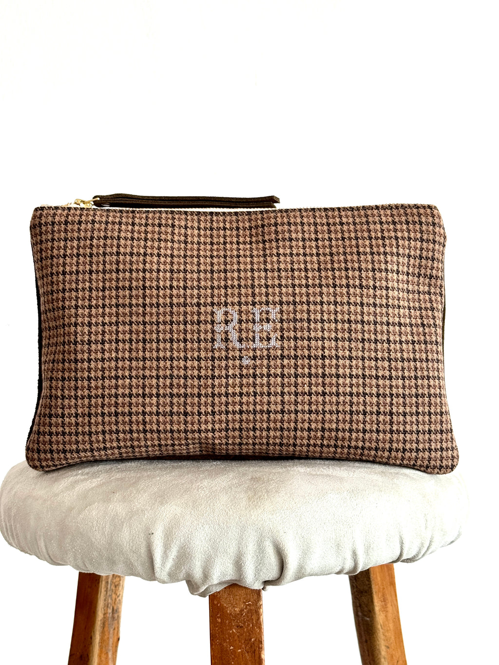 PETRA POUCH - REMNANT BRITISH  HOUNDSTOOTH TWEED & HAPPY HORSES  - ONE OF ONE