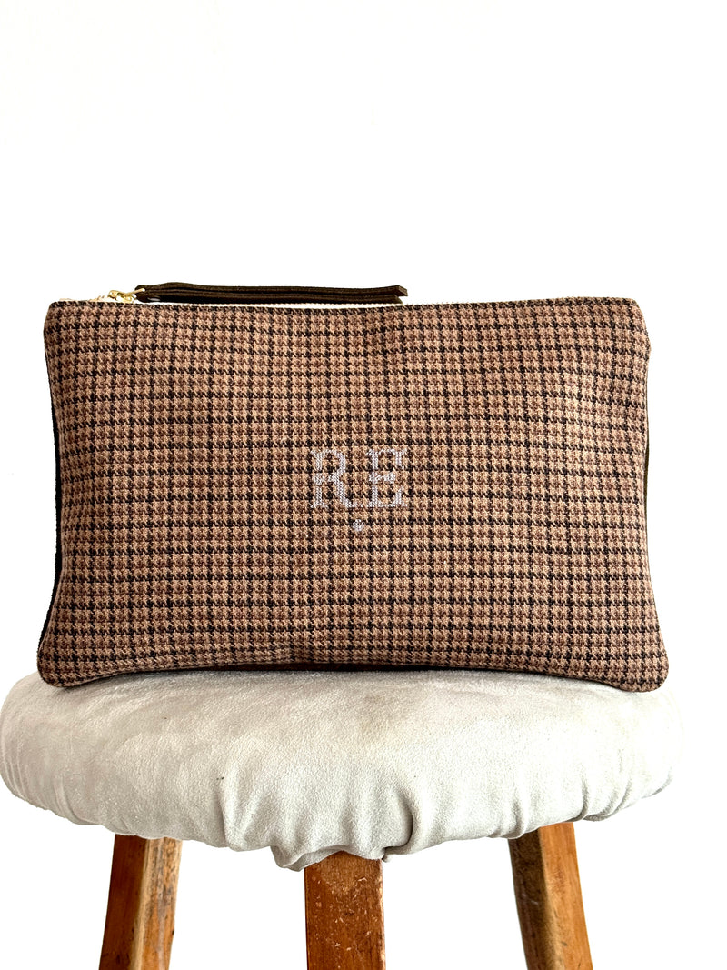 PETRA POUCH - REMNANT BRITISH  HOUNDSTOOTH TWEED & HAPPY HORSES  - ONE OF ONE
