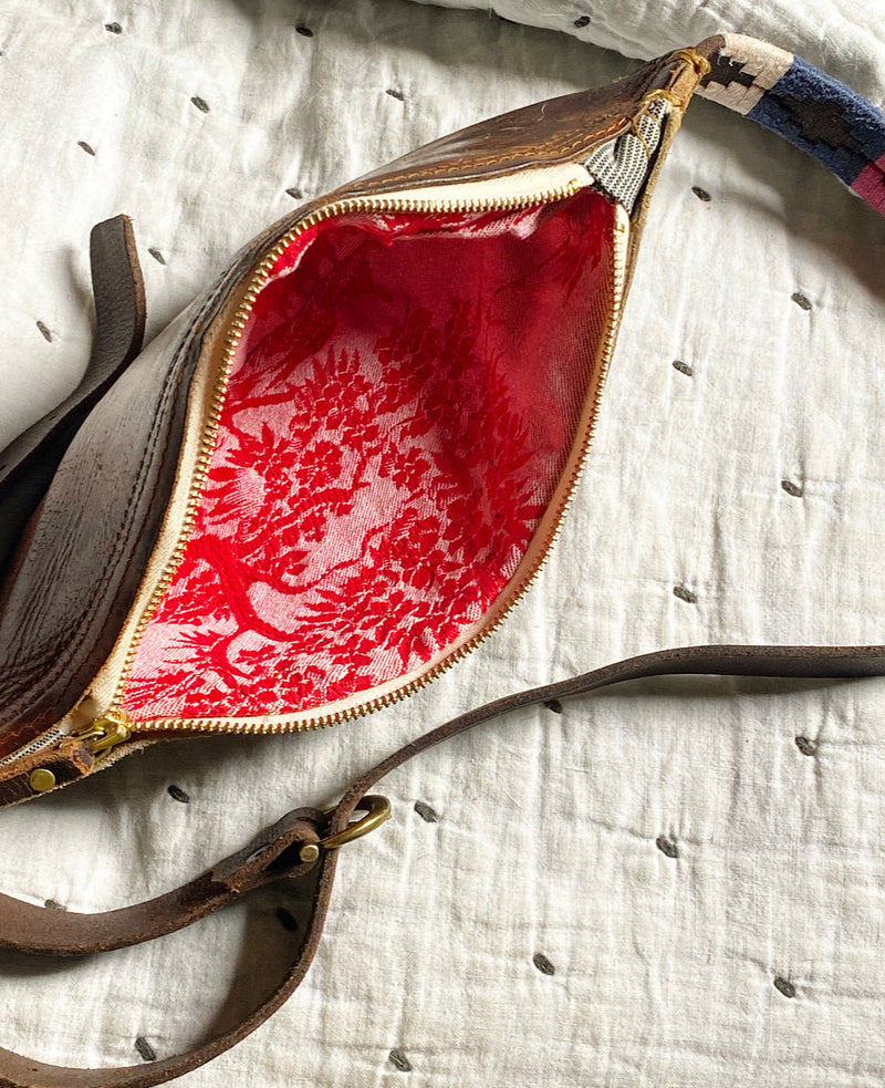 CAMPOS BELT BAG - VINTAGE RED FRENCH TICKING FABRIC ONE-OF-A-KIND