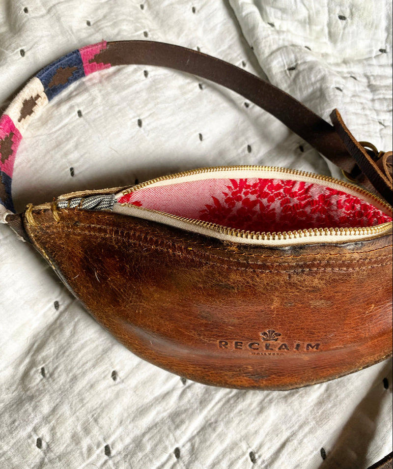 CAMPOS BELT BAG - VINTAGE RED FRENCH TICKING FABRIC ONE-OF-A-KIND
