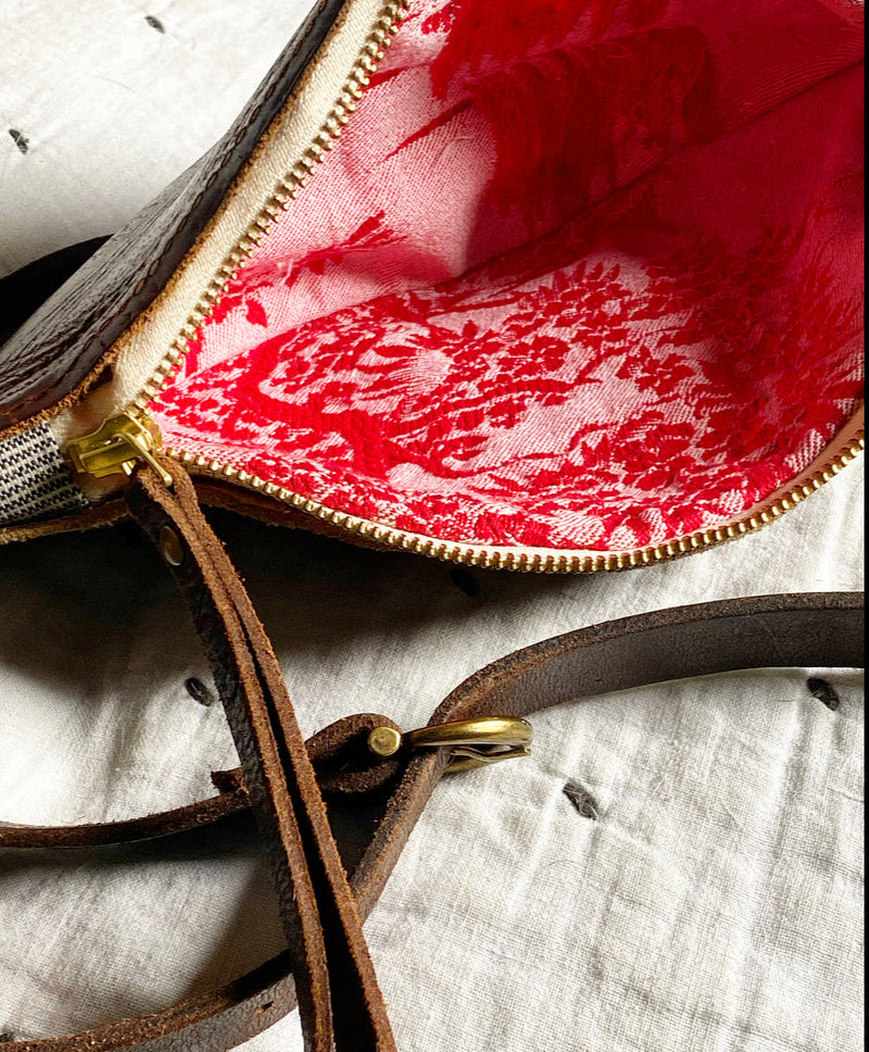 CAMPOS BELT BAG - VINTAGE RED FRENCH TICKING FABRIC ONE-OF-A-KIND