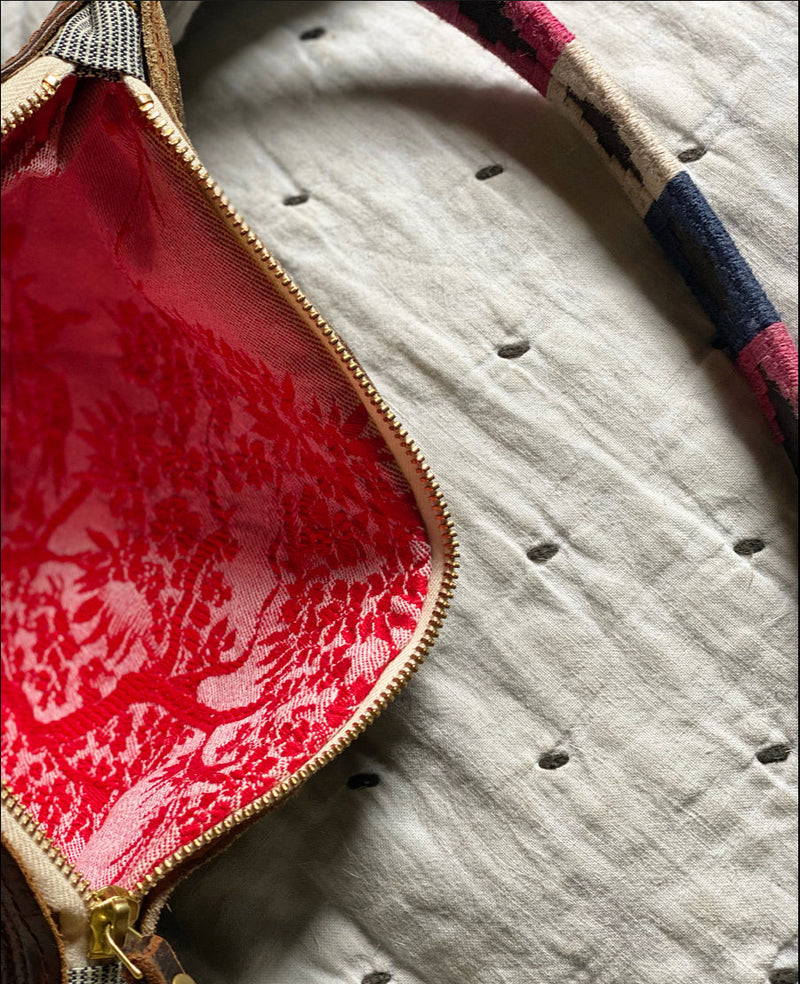 CAMPOS BELT BAG - VINTAGE RED FRENCH TICKING FABRIC ONE-OF-A-KIND