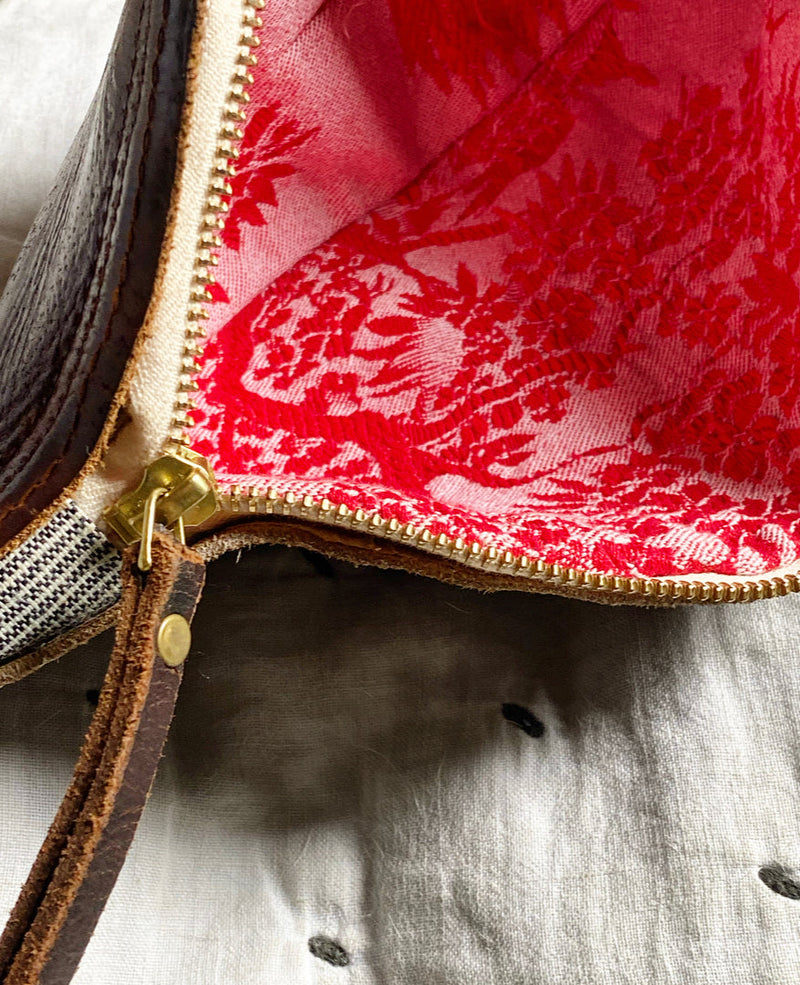 CAMPOS BELT BAG - VINTAGE RED FRENCH TICKING FABRIC ONE-OF-A-KIND