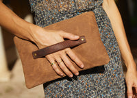 LIMITED EDITION Brown Recycled  Waxed Canvas Pouch With Italian Wool Charcoal, Russet, & Grey Prince of Wales Check Interior