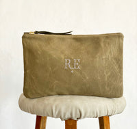 LIMITED EDITION KHAKI Recycled Waxed Canvas Pouch With Khaki Leaf Cotton Interior.