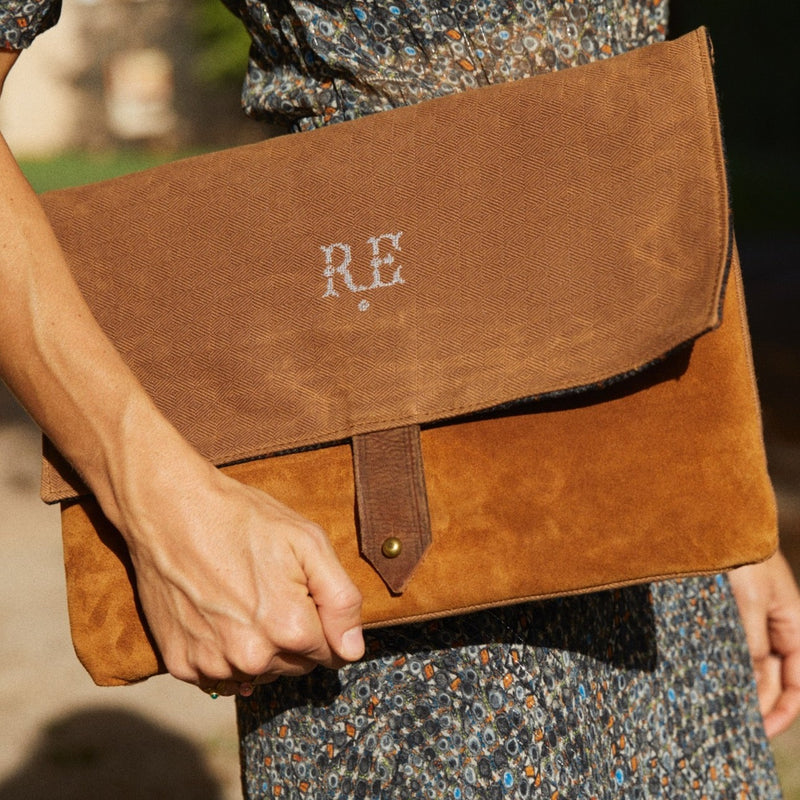 LIMITED EDITION Brown Recycled Waxed Canvas Laptop Case With Italian Wool Charcoal, Russet, & Grey Prince of Wales Check Interior