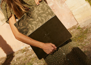 LIMITED EDITION KHAKI Recycled Waxed Canvas Laptop Case With  Khaki Leaf Cotton Interior.