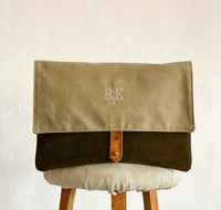 LIMITED EDITION KHAKI Recycled Waxed Canvas Laptop Case With  Khaki Leaf Cotton Interior.