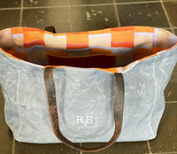 LIMITED EDITION Recycled Waxed Canvas TOTE BAG With Blue & Orange Cotton Herringbone Weave Interior