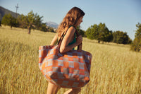 LIMITED EDITION GREY Recycled Waxed Canvas Hold-All Bag with Blue & Orange Cotton Herringbone Weave Interior