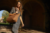 LIMITED EDITION TOTE - BROWN Recycled Waxed Canvas  With Italian Wool Charcoal, Russet, & Grey Prince of Wales Check Interior