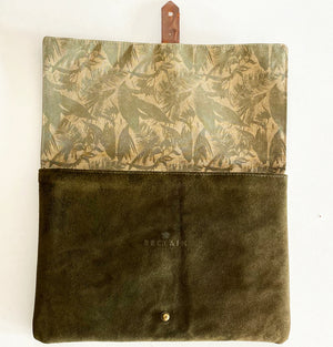 LIMITED EDITION KHAKI Recycled Waxed Canvas Laptop Case With  Khaki Leaf Cotton Interior.