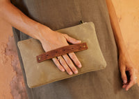 LIMITED EDITION KHAKI Recycled Waxed Canvas Pouch With Khaki Leaf Cotton Interior.