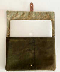 LIMITED EDITION KHAKI Recycled Waxed Canvas Laptop Case With  Khaki Leaf Cotton Interior.