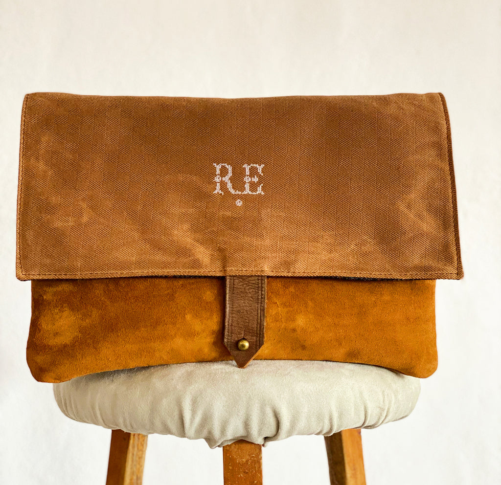 LIMITED EDITION Brown Recycled Waxed Canvas Laptop Case With Italian Wool Charcoal, Russet, & Grey Prince of Wales Check Interior
