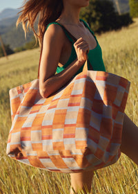 LIMITED EDITION GREY Recycled Waxed Canvas Hold-All Bag with Blue & Orange Cotton Herringbone Weave Interior